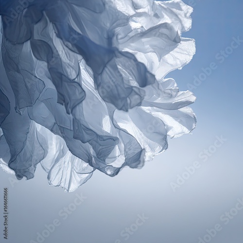 Flowing, light fabric against a pale sky