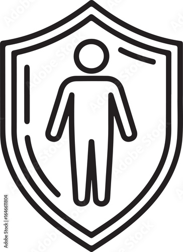 Icon of a person inside a shield representing protection safety and security