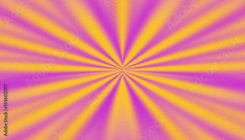 Abstract purple and yellow burst radial background with vintage retro sunray effect