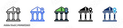 Bank Branch Icon Collection With Multiple Styles