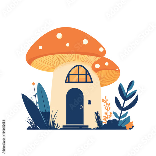 Colorful Mushroom House with Lush Surroundings