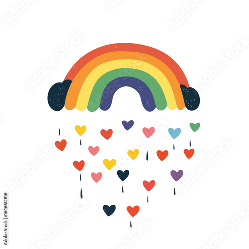 Colorful Rainbow with HeartShaped Rain and Dark Cloud Details