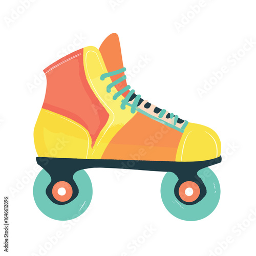 Colorful Roller Skate Illustration with Teal Wheels and Orange Accents