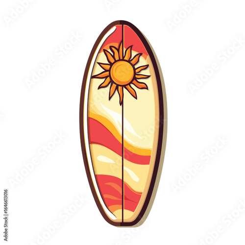 Colorful Surfboard with Sun Design Ready for Summer Adventures and Waves