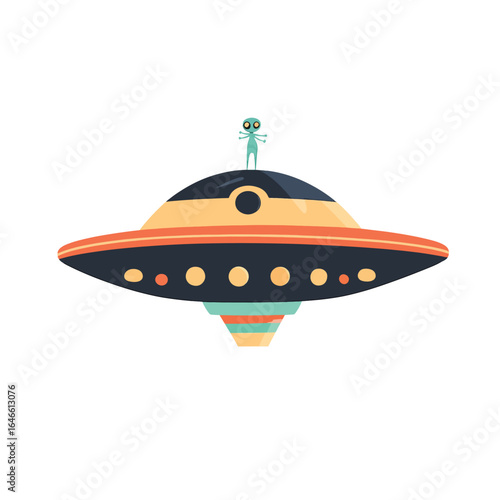 Colorful UFO with Alien Detailed Design and Unique Color Palette