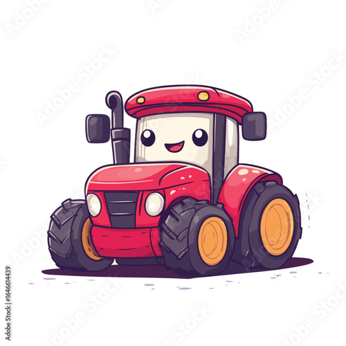 Cute Cartoon Red Tractor with Happy Expression (1)