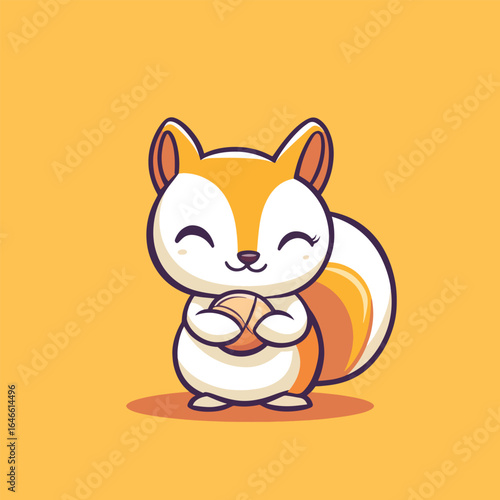 Cute Cartoon Squirrel Holding a Nut in a Vibrant Color Palette