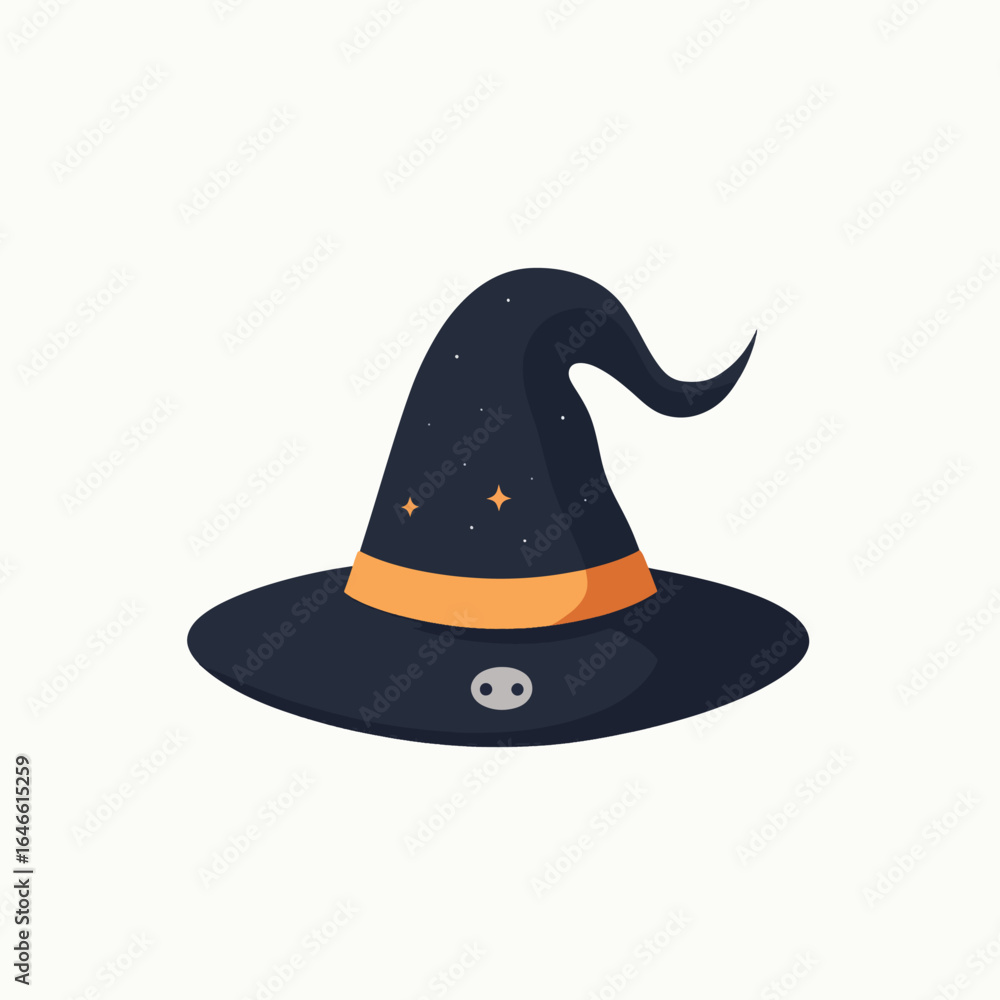 Fototapeta premium Dark Witchs Hat with Orange Band and Starry Night Sky Design