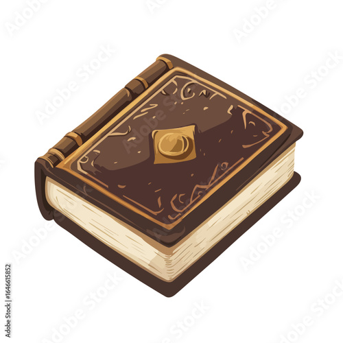 Detailed Illustration of a Closed Ornate Brown Book with Golden Accents