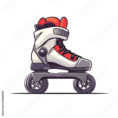 Detailed Inline Skate Illustration with Red and White Color Scheme