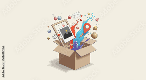 Vector Illustration of Creativity and Digital Content Box