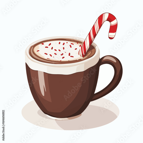 Festive Hot Chocolate with Candy Cane Stirrer and Sprinkles