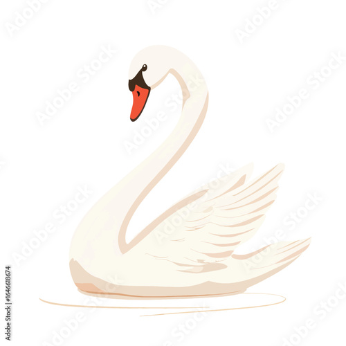 Graceful Swan with Curved Neck and Red Beak Gliding on Water