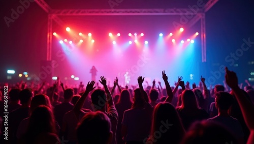 Crowd Silhouettes Concert Stage Pink Blue Lights lighting