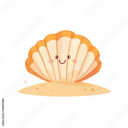 Happy Cartoon Seashell on Sandy Beach