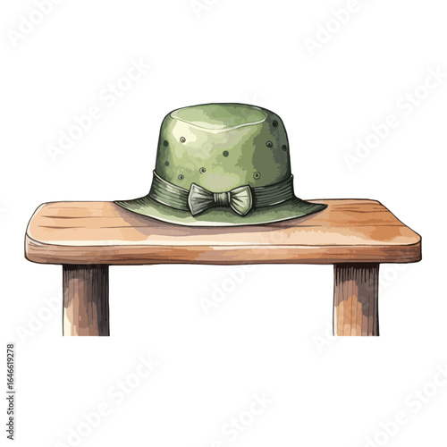 watercolor leprechaun hat with a buckle on a wooden