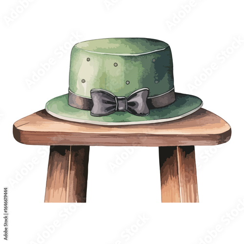 watercolor leprechaun hat with a buckle on a wooden