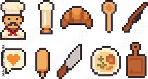 chef pixel art, eps 10 illustration