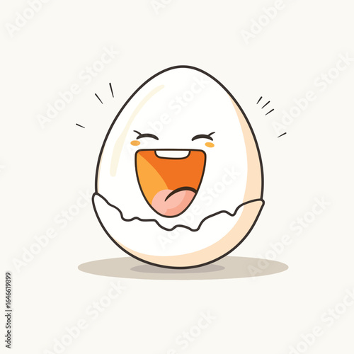 Joyful Cartoon Egg Cracking Open with a Wide Happy Smile and Radiating Lines