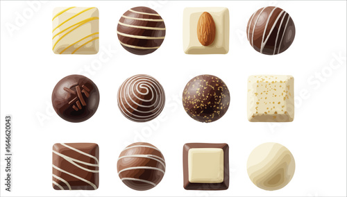 luxury chocolate assortment top view vector art isolated white