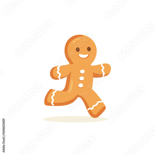 Joyful Gingerbread Man Running with White Icing Details and Button Accents