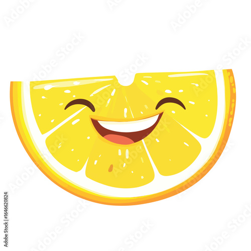 Joyful Lemon Slice Cartoon Character with Wide Grin