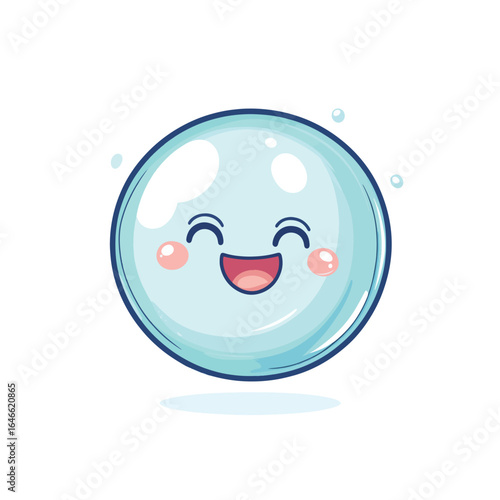 Joyful Light Blue Bubble Character with Happy Expression