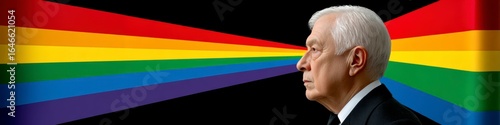 Older Man Profile Against Rainbow Flag