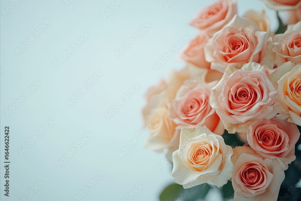 Obraz premium Close-up Bouquet of Delicate Peach Roses on Light Background