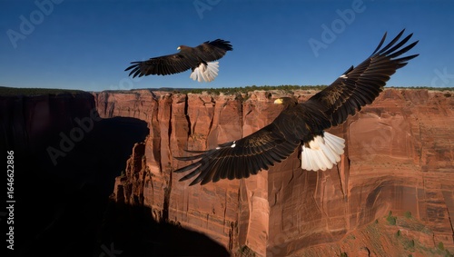Wallpaper Mural Steller's Sea Eagles soar above the rugged canyon landscape in golden light Torontodigital.ca