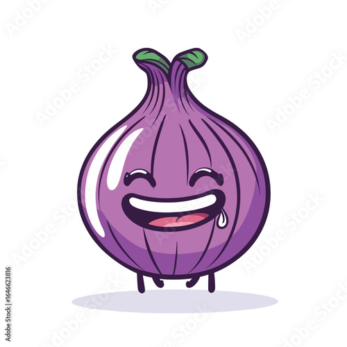 Joyful Purple Onion Cartoon Character with Drooling Smile