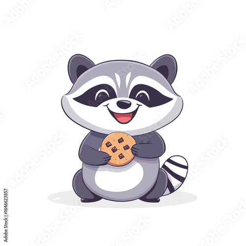 Joyful Raccoon Character Holding Chocolate Chip Cookie (1)