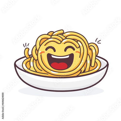 Joyful Spaghetti Cartoon Character in Bowl