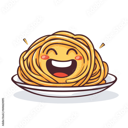 Joyful Spaghetti Cartoon Character on Plate