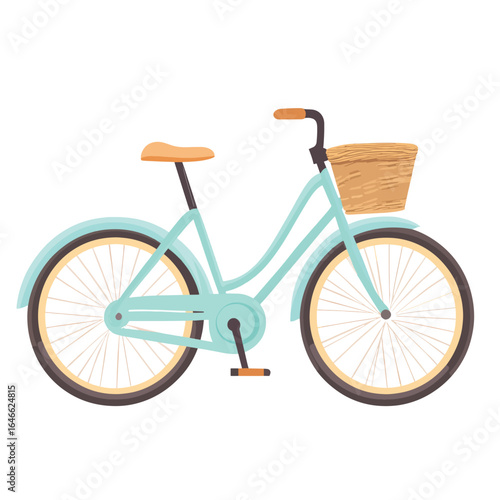 Light Teal Bicycle with Wicker Basket and Tan Accents