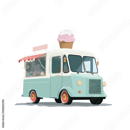 Nostalgic Ice Cream Truck with Pink Topping and Red Striped Awning