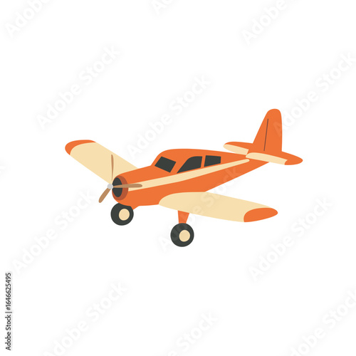 Orange and Cream Airplane with Propeller in Flight Side View