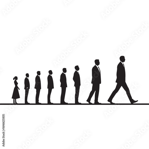 Business people silhouettes, group of standing business men and women
