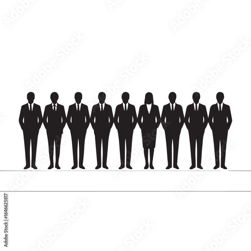 Business people silhouettes, group of standing business men and women

