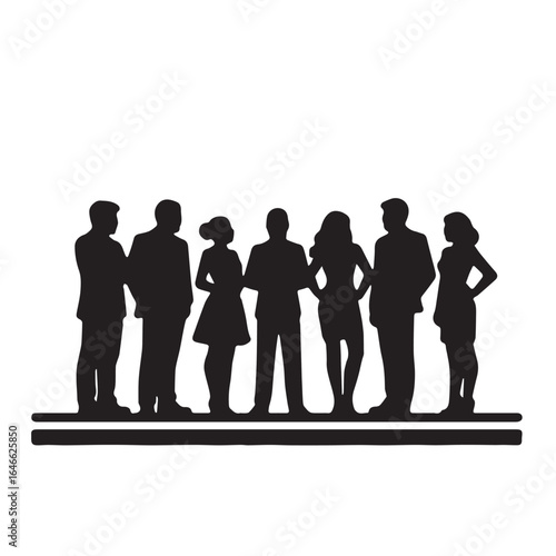 Business people silhouettes, group of standing business men and women
