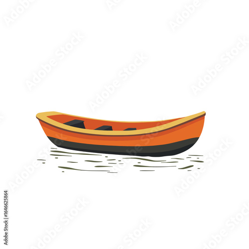 Orange Wooden Boat with Black Interior Floating on Water with Ripples