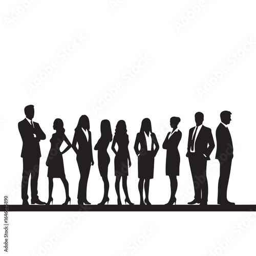 Business people silhouettes, group of standing business men and women
