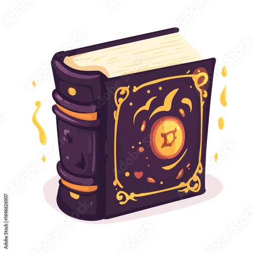 Ornate Purple Spellbook with Golden Accents and Dripping Magic
