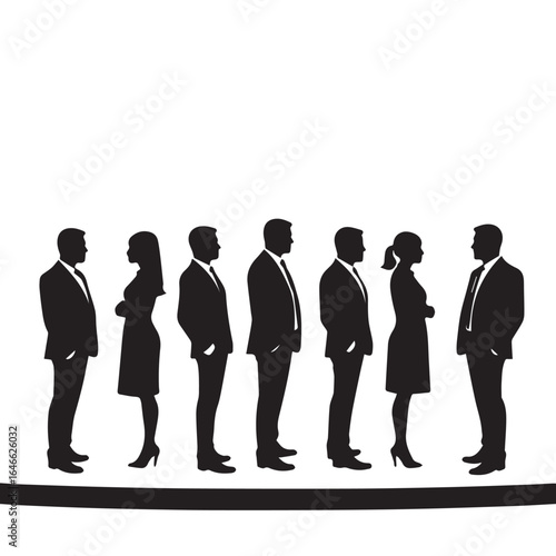 Business people silhouettes, group of standing business men and women
