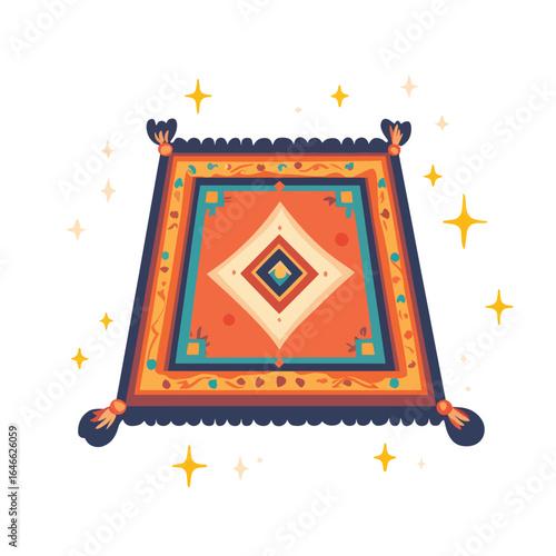 Ornate Square Rug with Geometric Pattern and Sparkling Accents