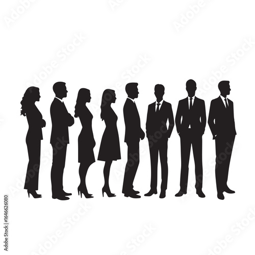 Business people silhouettes, group of standing business men and women
