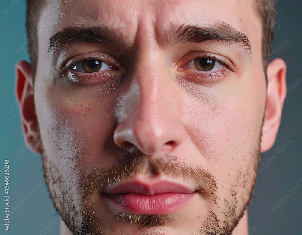 Obraz premium Close-up of a man's face, conveying a thoughtful or melancholic expression