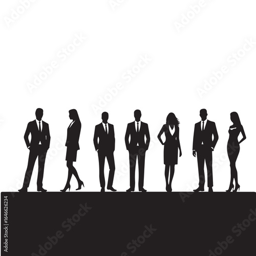Business people silhouettes, group of standing business men and women
