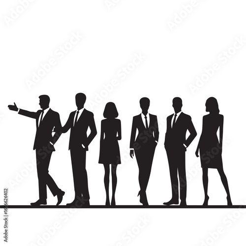 Business people silhouettes, group of standing business men and women
