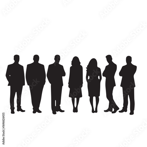Business people silhouettes, group of standing business men and women

